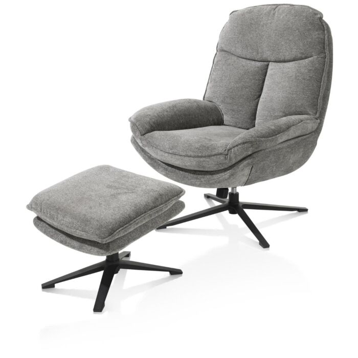 Florence, Relaxfauteuil (Incl. Poef) - Stof Enzo - Grijs