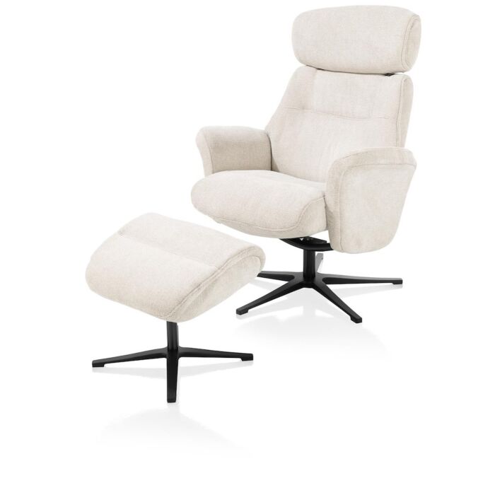 Lazaro, Relaxfauteuil (Incl. Poef) - Stof Livigno - Creme