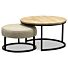 Salontafel Nest Eiken Poef Escabel Beige Set